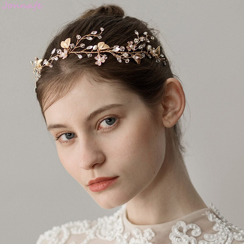 Sweet Crystal Branches Bridal Headgear Natural Wind Gold Leaf Bridal Headband