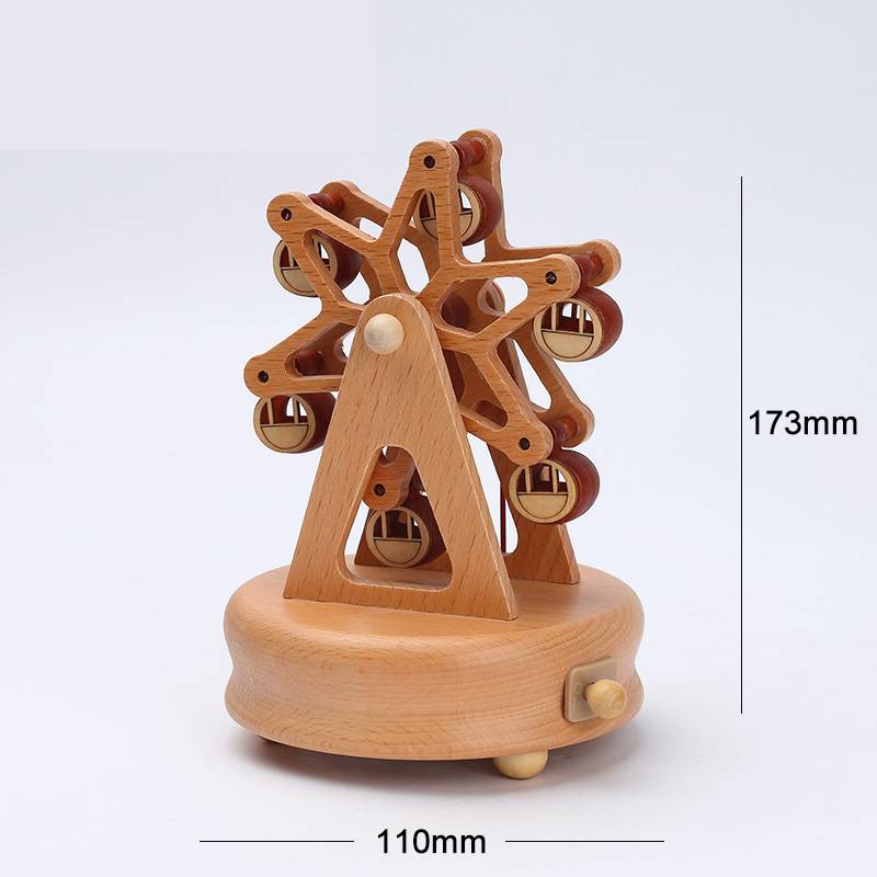 Wooden building model music box birthday gift