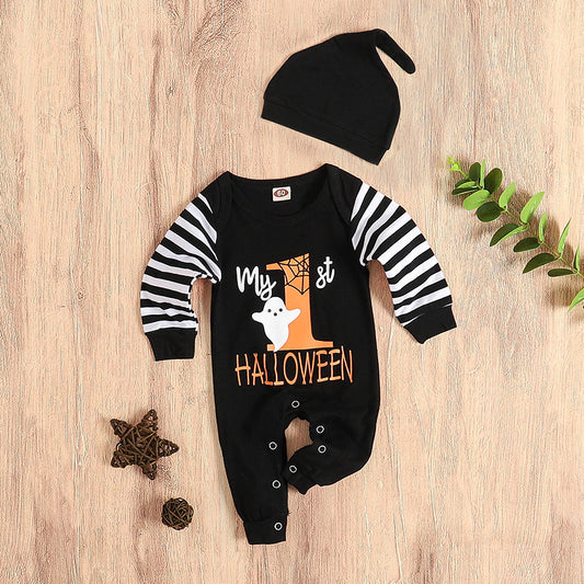 Halloween long - sleeved striped onesie