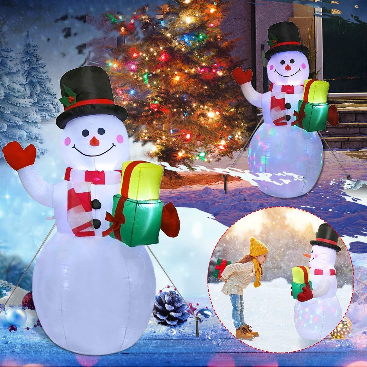 Christmas LED Lights Glowing Santa Tree Snowman Inflatable Doll