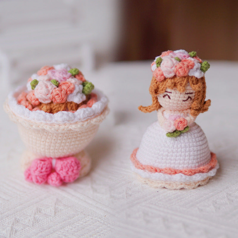 Handmade Woolen Knitting Transformed Hand Cupped Into A Bridal Bouquet Charm