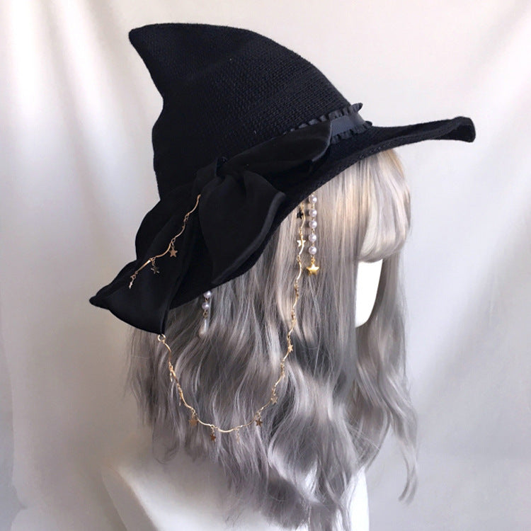 Lolita Velvet Witch Hat Halloween Wide Brim Rose Witch Hat