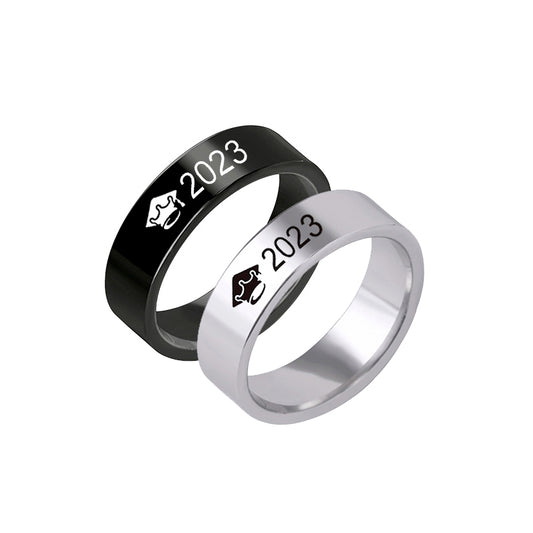 New Graduation Cap Stainless Steel Ring Silver Black For Men Women Graduation Gift