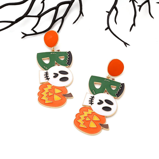 Long Halloween Ghost Pumpkin Lamp Earrings