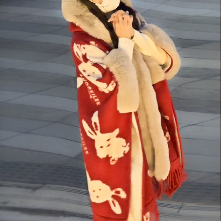 Red Chinese New Year Rabbit Shawl Cape