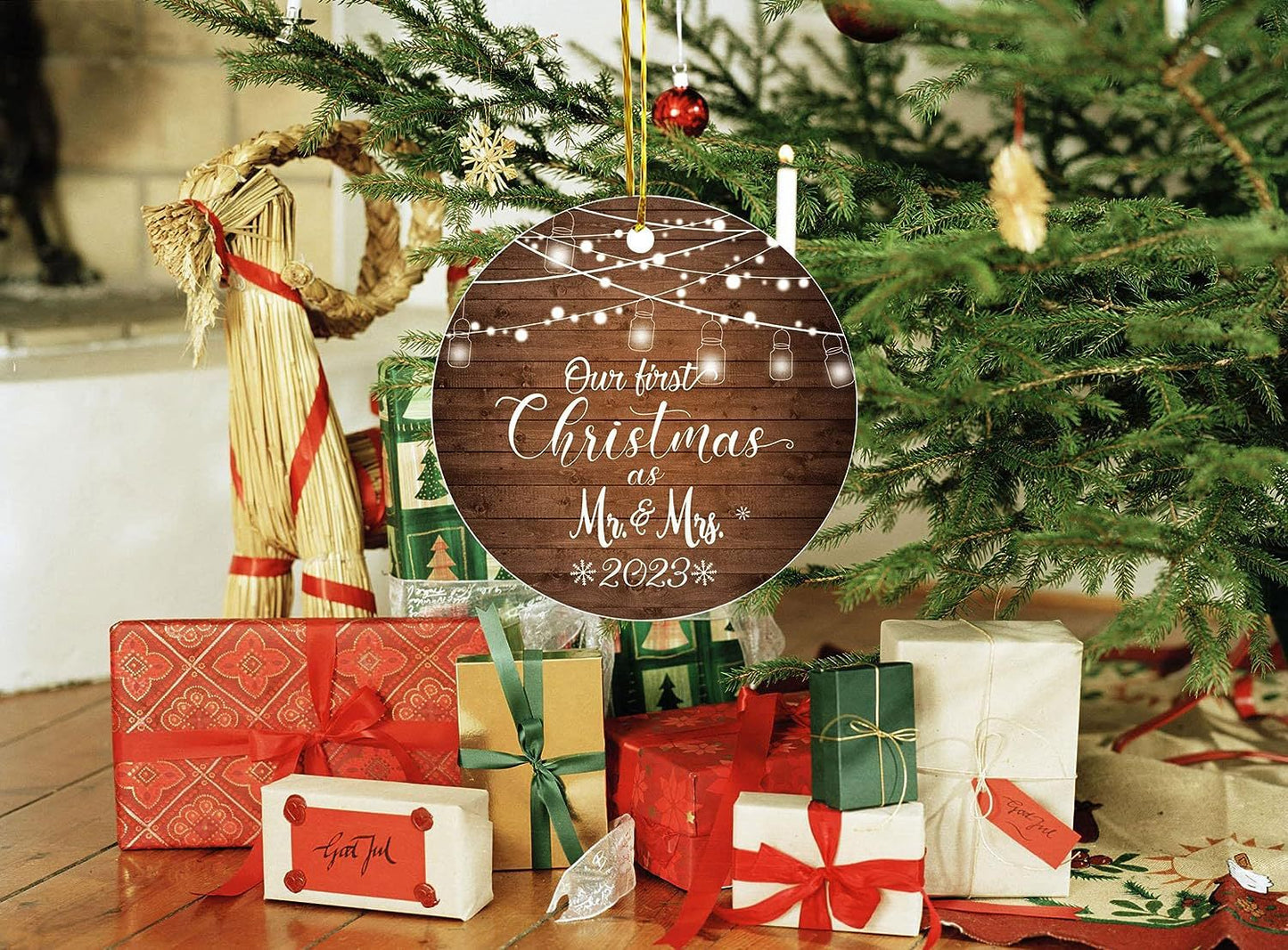 Christmas Round Wooden Plaque Hanging Decoration Cross-border