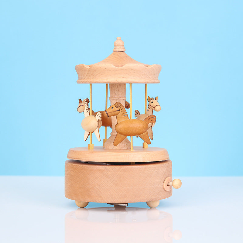 Wooden building model music box birthday gift