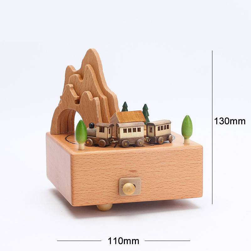 Wooden building model music box birthday gift