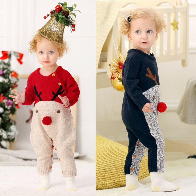 Boys and girls knitted cartoon deer romper Christmas sweater