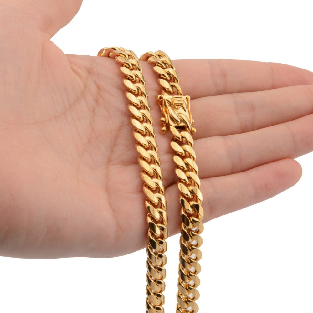 Hot Stainless Steel Link Gold Miami Cuban Border Chain