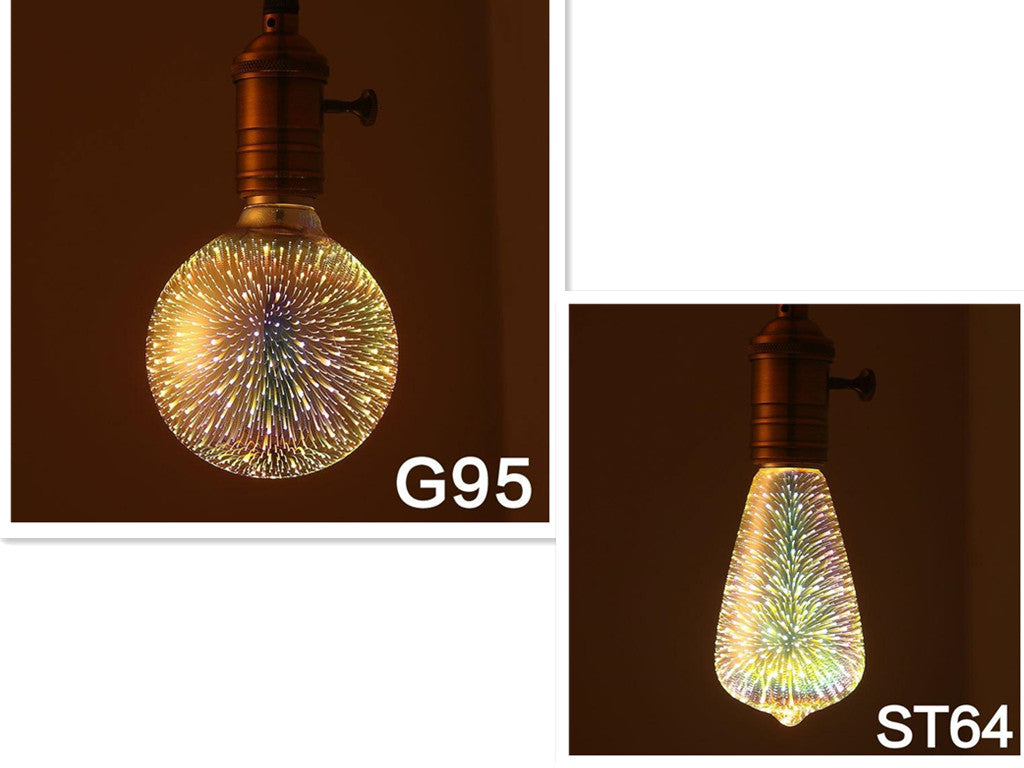 LED Light Bulb 3D Decoration Bulb Firework 110 220V ST64 G95 G80 G125 A60 Bottle Heart Holiday Lights Novelty Christmas Lamp