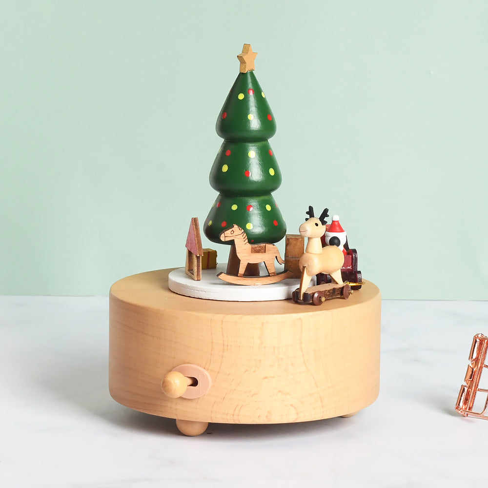 Wooden building model music box birthday gift