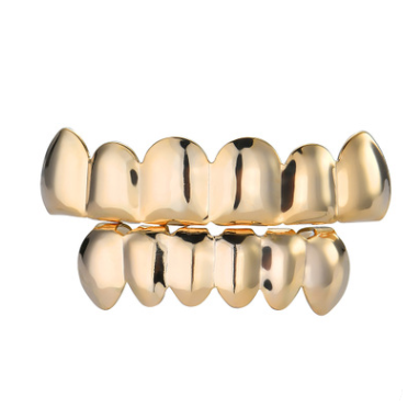 Gold-plated teeth hip-hop braces Glossy gold braces singer hipsters braces Halloween