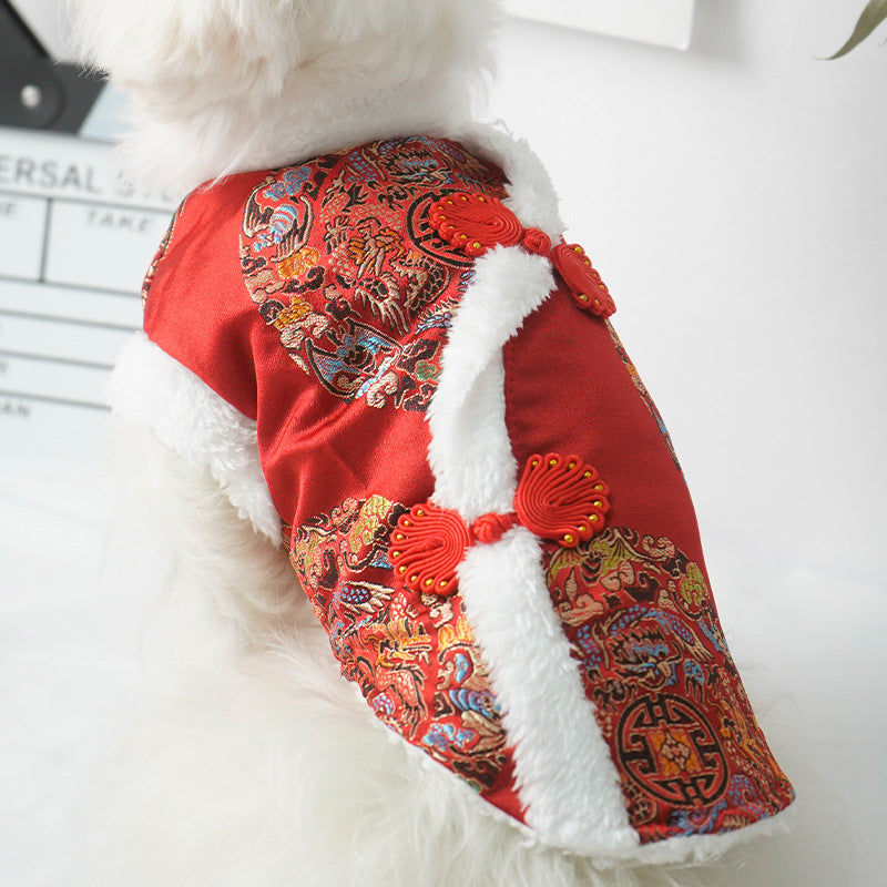 Happy New Year Festive Cat Fall Winter Samoyed Thick Cotton