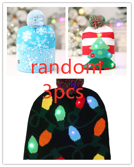 Christmas Decoration Knitted LED Light Cap Christmas Tree Snowman Adult Child Hat