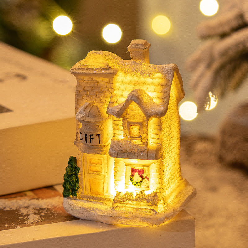 Christmas Decorations Resin Small House LED Luminous