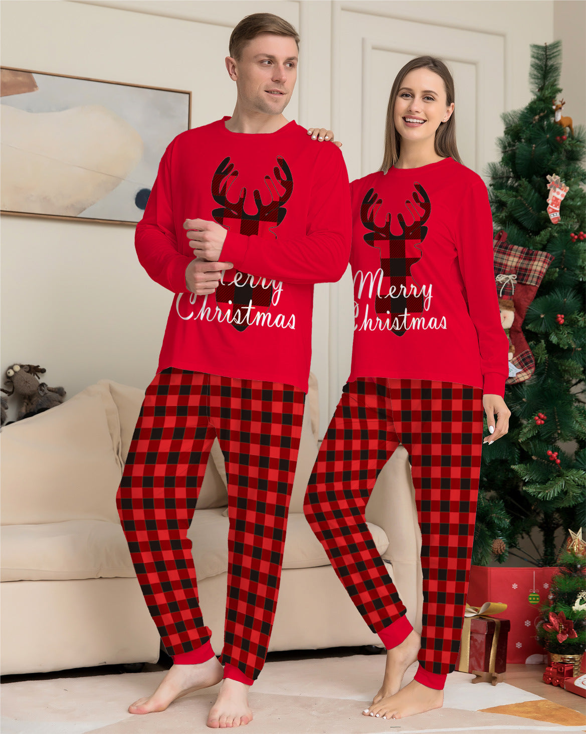 Christmas Family Matching Pajamas Set Christmas Holiday PJs Elk Top Pants