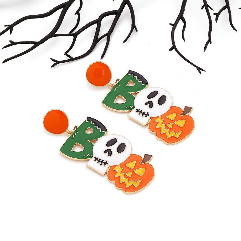 Long Halloween Ghost Pumpkin Lamp Earrings