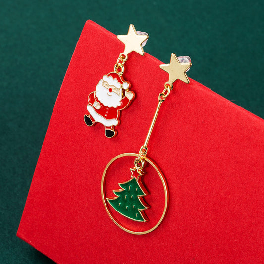 Creative Christmas Series Christmas Gift Ring Christmas Tree Earrings