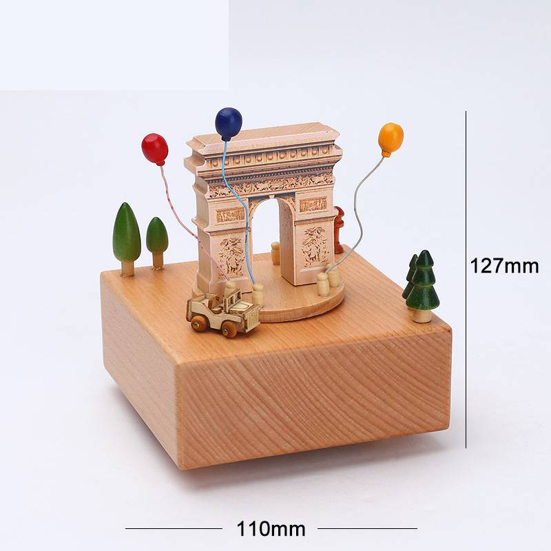 Wooden building model music box birthday gift