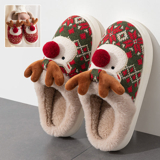 Cute Christmas Elk Plush Slippers Winter Ins Fashion Non-slip