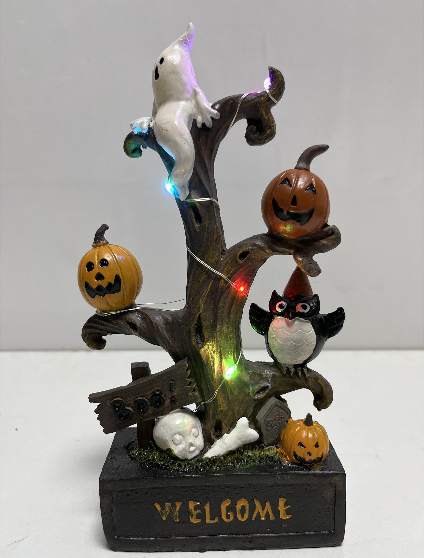 Halloween Pumpkin Tree Colorful Lights Funny Ghost Tree Ornament