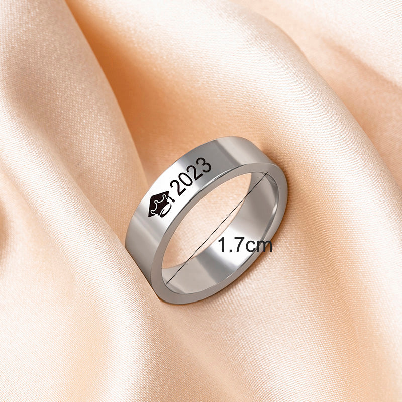 2023 New Graduation Cap Stainless Steel Ring Silver Black For Men Women Graduation Gift