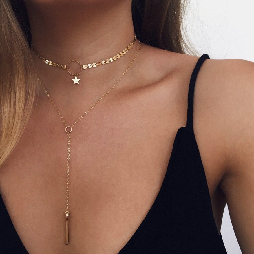 Bohemia Multi Layer Star Moon Tassel Choker Necklace for Women Girls