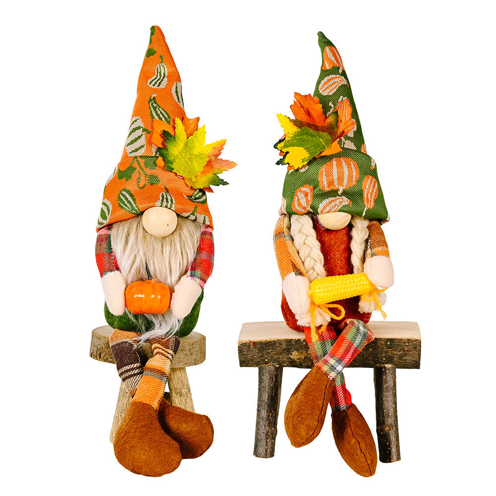 Holding Corn Pumpkin Hanging Legs Faceless Doll Harvest Thanksgiving Decoration