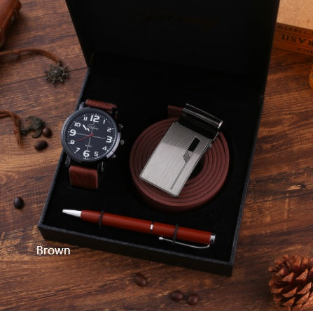 Boutique Gift Set Belt And Large Dial Quartz Watch And Pen