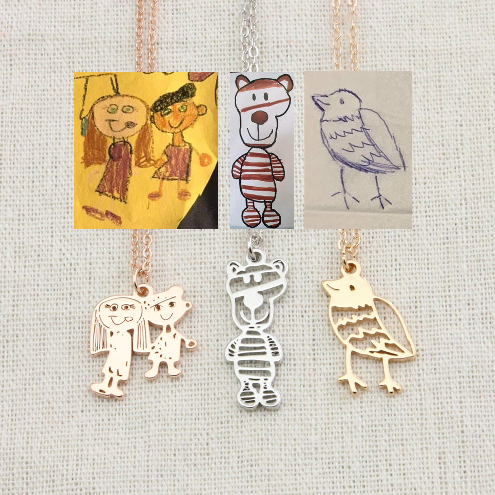 Custom Kids Drawing Painting Necklace Stainless Steel