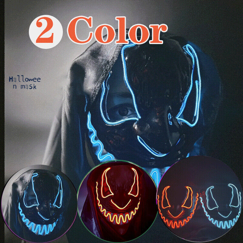 Halloween Clubbing Light Up LED Mask Costume Rave Cosplay Party Purge 3 Modes