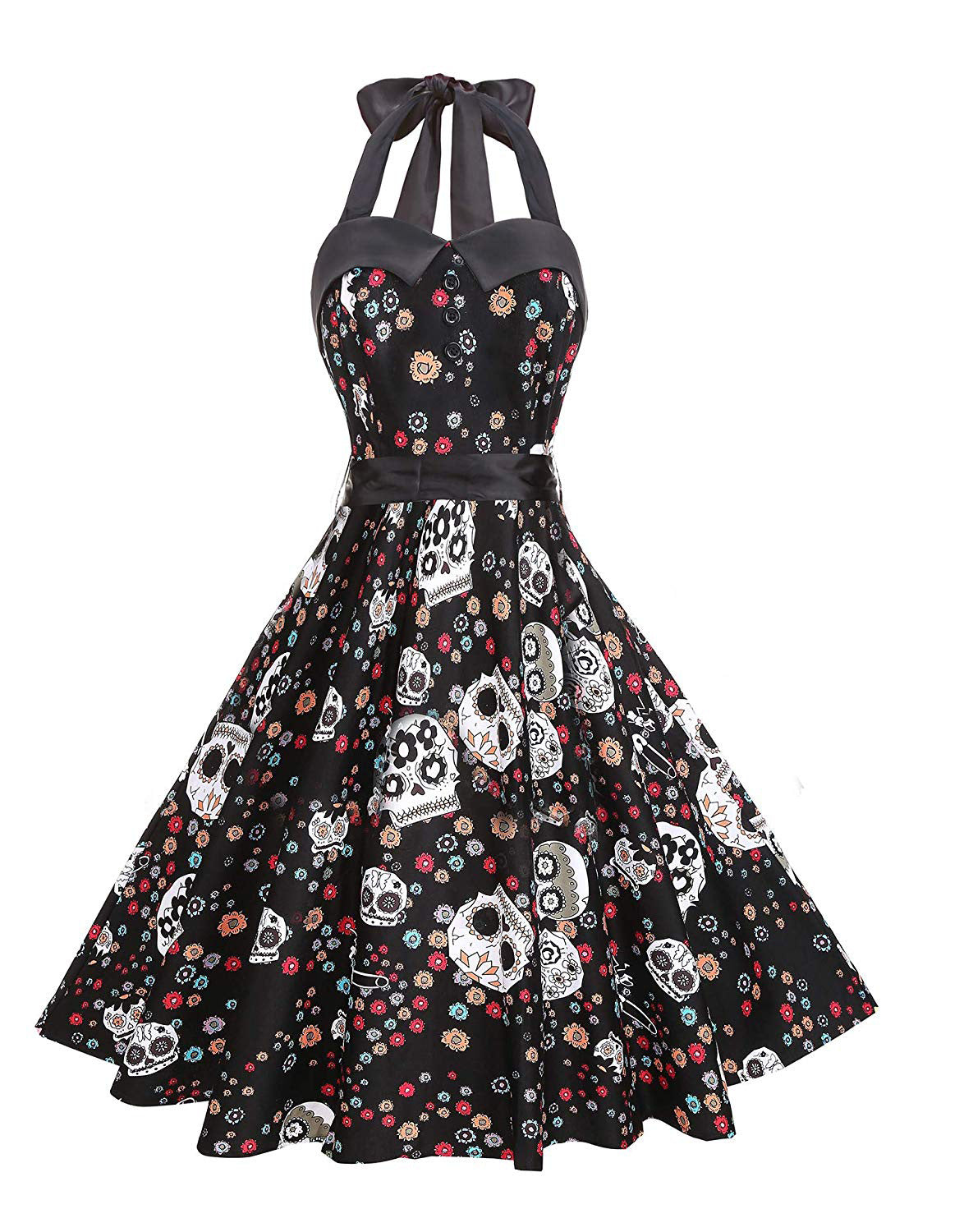 Halloween And Easter Halter Neck Tie And Big Swing Retro Dress