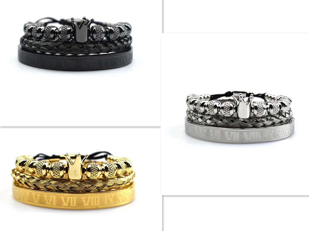 Luxury Roman Royal Crown Charm Bracelet Men Jewelry Gift
