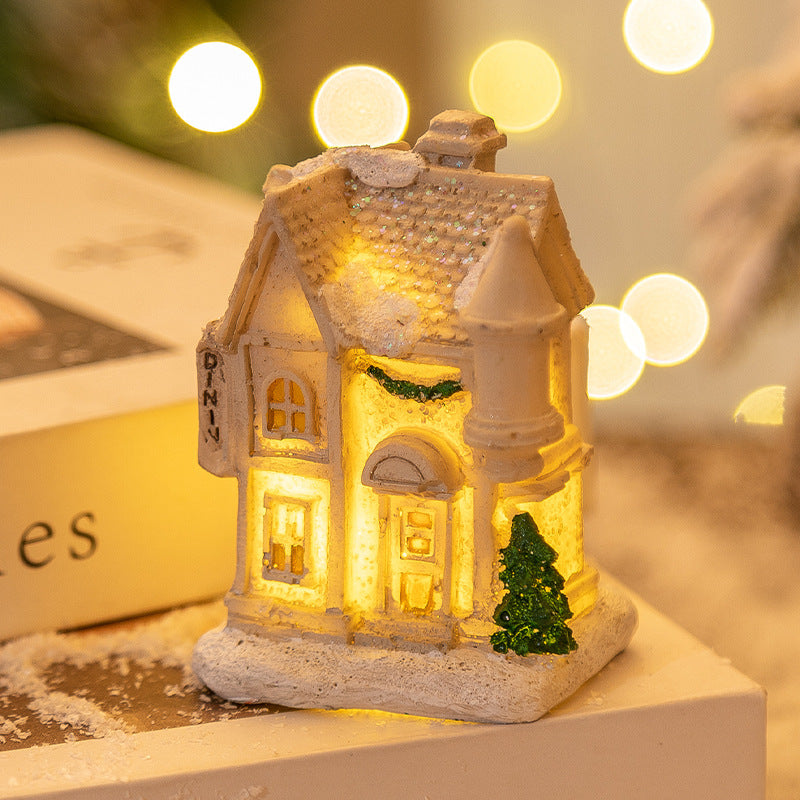 Christmas Decorations Resin Small House LED Luminous