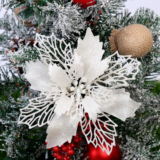 Glitter Artifical Christmas Flowers Christmas Tree Decorations