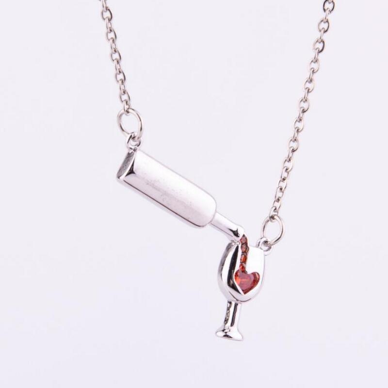 Wine Bottle Cup Pendant Necklace For Women  Gifts For Lovers