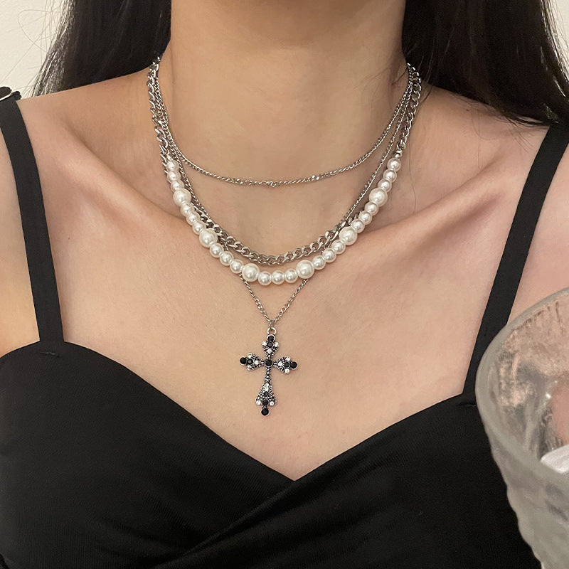 Fashion Personalized Multi-Layered Pearl Cross Pendant Gifts