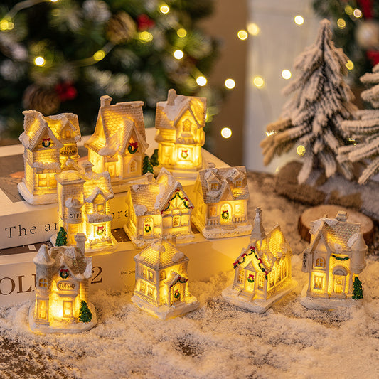 Christmas Decorations Resin Small House LED Luminous