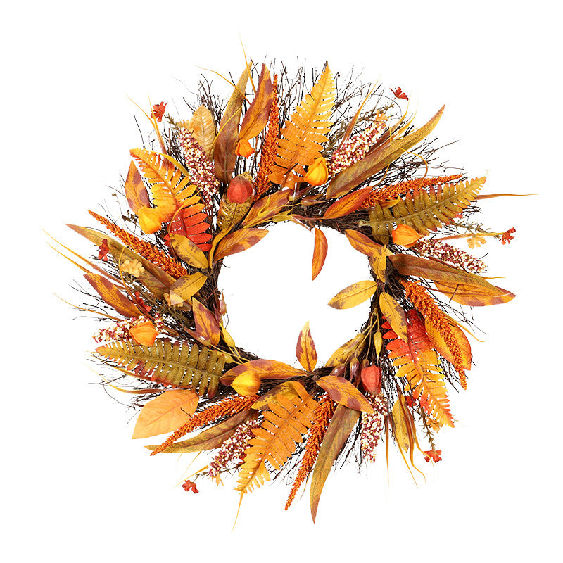 Autumn Colors Thanksgiving Day Harvest Festival  Maple Leaf Berry Sun Circle Wreath