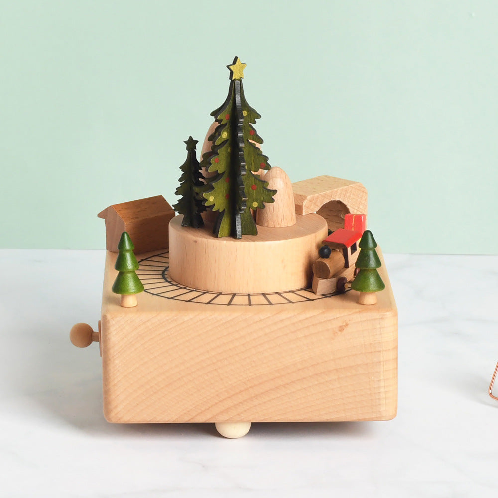 Wooden building model music box birthday gift