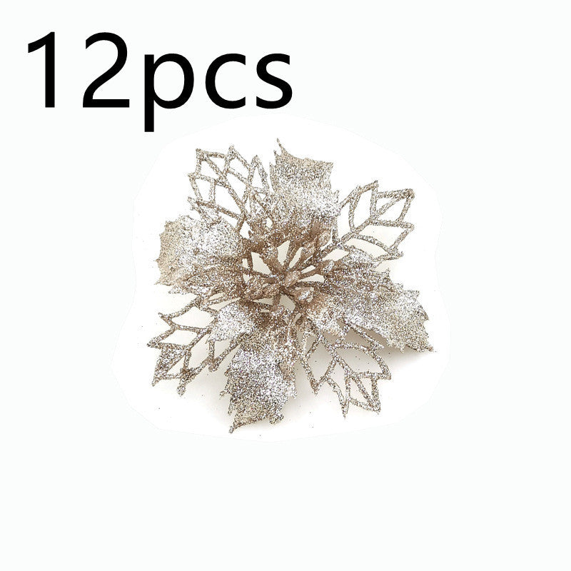 Glitter Artifical Christmas Flowers Christmas Tree Decorations