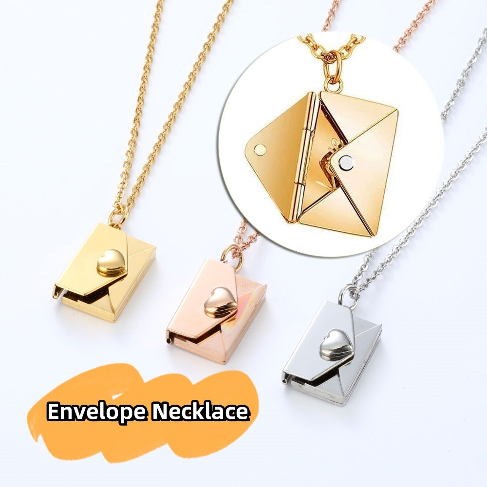 Peach Heart Envelope Necklace Couple Female Jewelry Gift