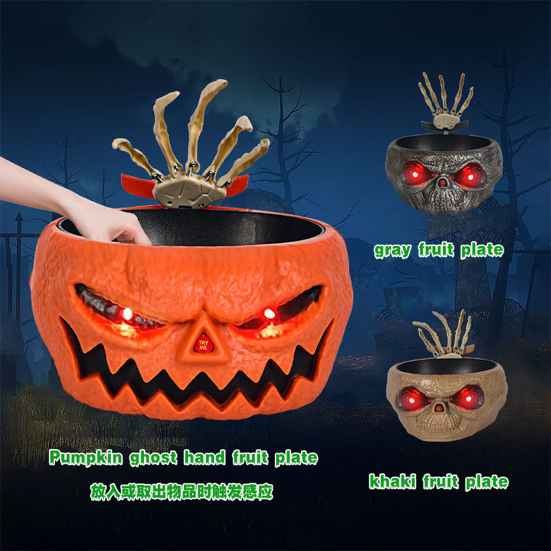 Halloween Candy Bowl Plastic Pumpkin Bowl With Motion Activated Hand