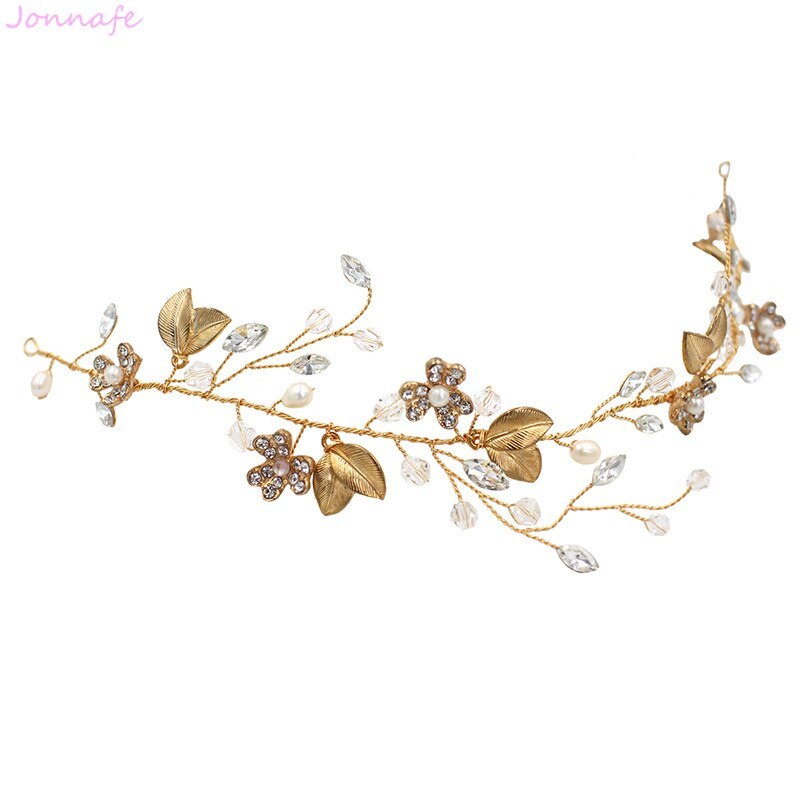 Sweet Crystal Branches Bridal Headgear Natural Wind Gold Leaf Bridal Headband