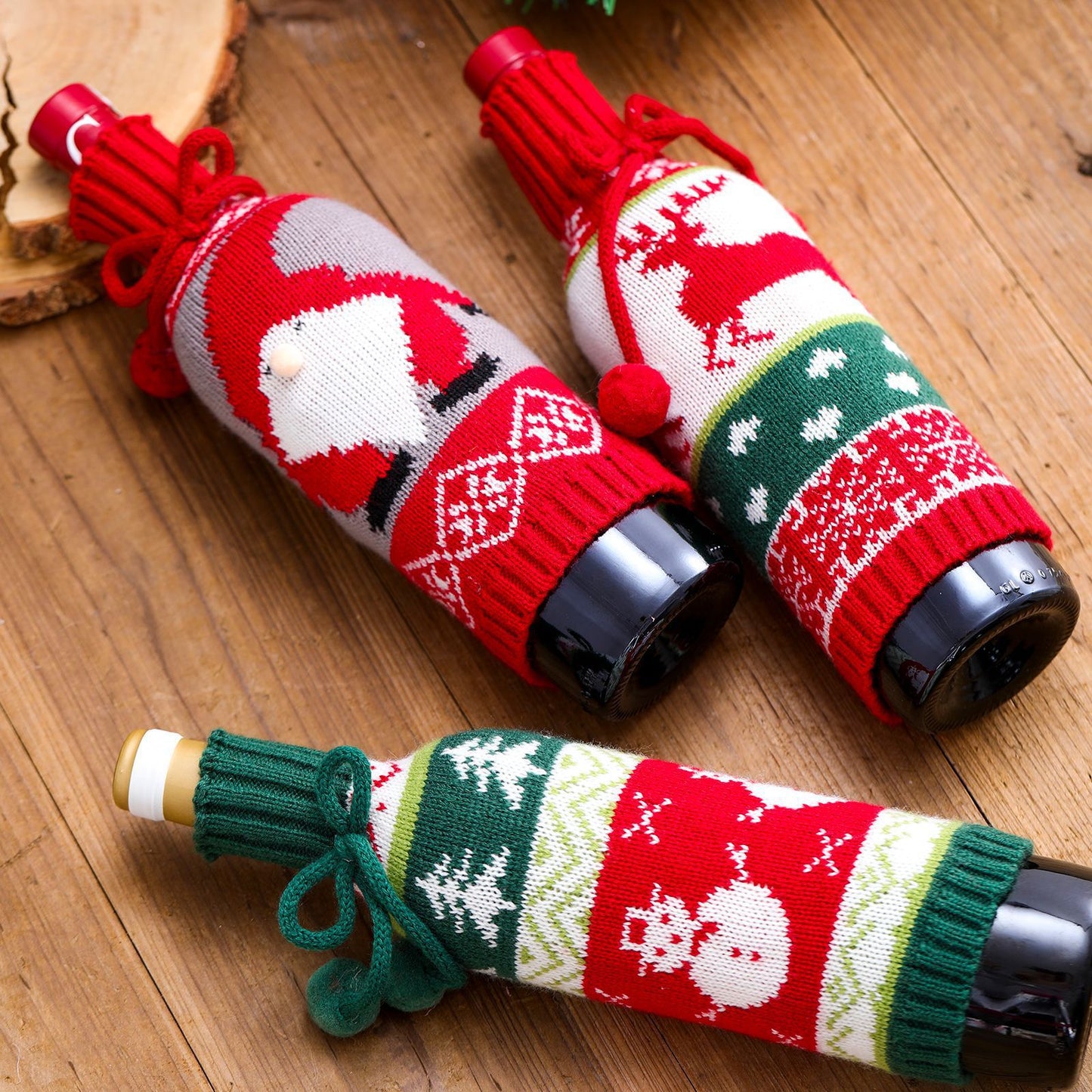 Elk Elderly Snowman Knitted Wine Set Decoration Gift