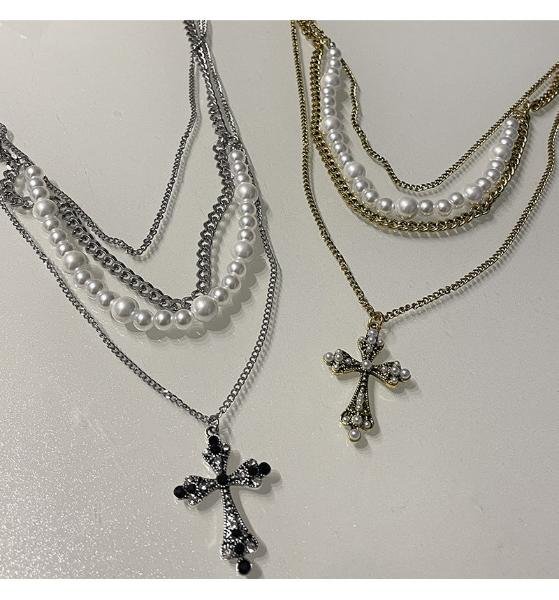 Fashion Personalized Multi-Layered Pearl Cross Pendant Gifts