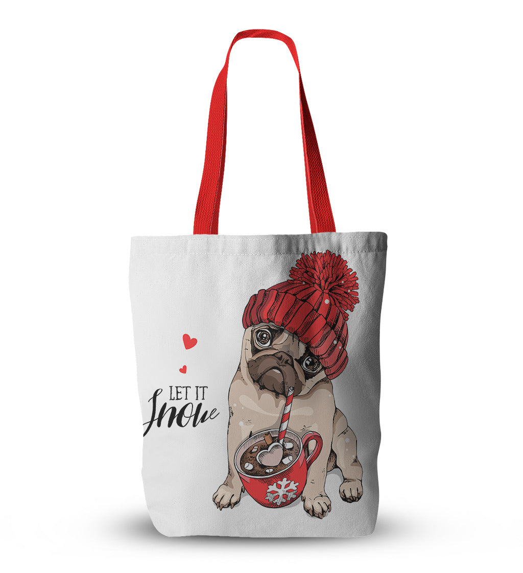 Canvas Christmas Gift Pug Canvas Print Christmas Tote Bag