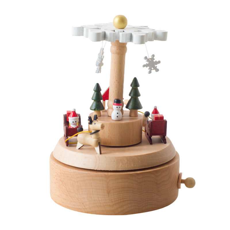 Wooden building model music box birthday gift