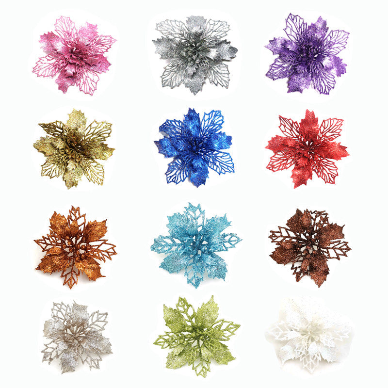 Glitter Artifical Christmas Flowers Christmas Tree Decorations